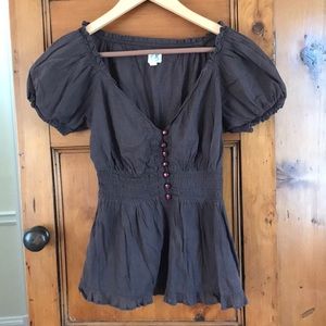 Short sleeve elastic waist blouse